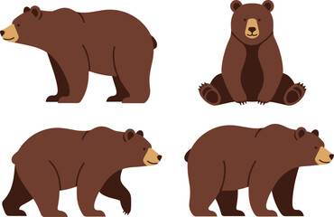 Naklejka premium Brown bear in different poses wildlife animal vector illustration set