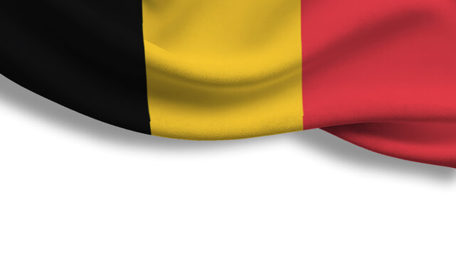 A Belgian flag shows black, yellow, and red colors in a curved display. This scene captures the spirit of a national celebration in Belgium. The vibrant colors represent the country.