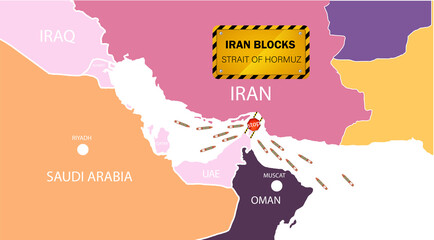 Iran Blocks Strait of Hormuz Map Showing Oil Shipping Disruption and Middle East Maritime Tension
