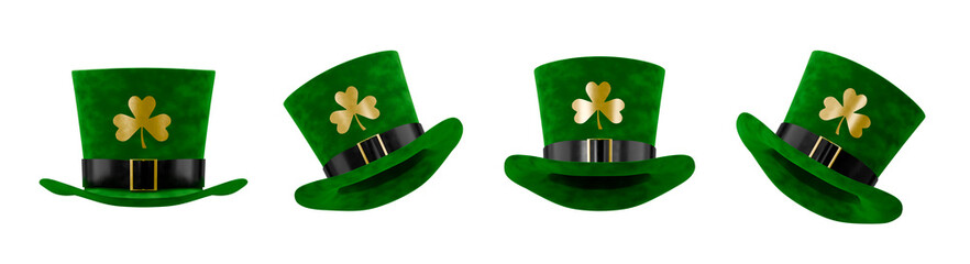 3D render of a green St. Patrick's Day hat set