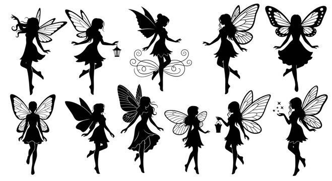 Fairy Silhouette Set &ndash; Magical Flying Pixie Vector Illustration Collection