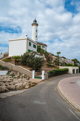 Historic Botafoch Lighthouse at the Port of Ibiza, Spain 