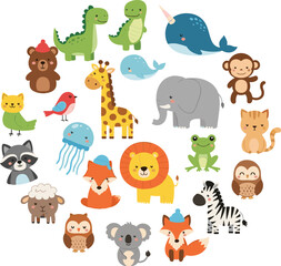 Cute safari and forest animals cartoon vector illustration collection © EdGe Creative