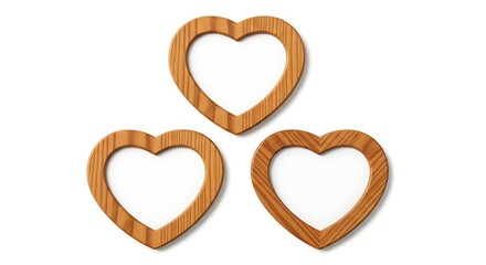 Three wooden heart shapes on a white background