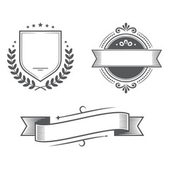Elegant vintage badges, ribbons, and crest design set for awards and titles