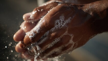 Fototapeta premium Close-up of Hands Washing with Soap and Water.