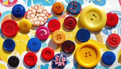 Fototapeta premium Colorful Assortment of Buttons on Vibrant Background for Crafts