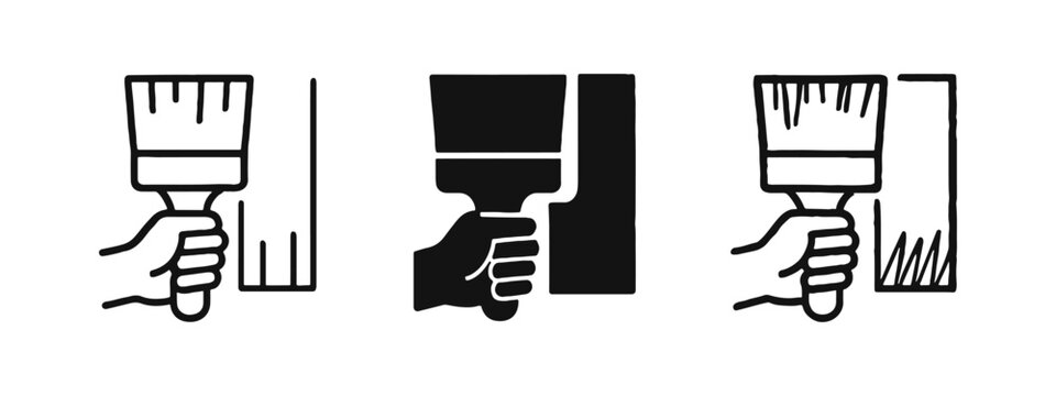 Hand Holding Paintbrush Icon Set - Artistic, Creative Art, and Design Symbols