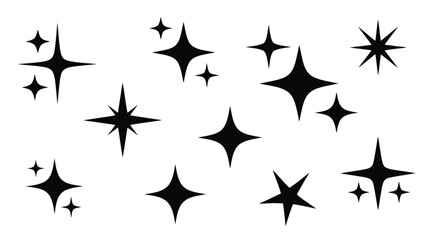 Vector illustration&nbsp;of set of black sparkle, star, and twinkle icons for design elements on a transparent background