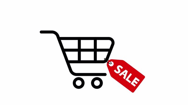 shopping cart icon with price tag sale animation video footage