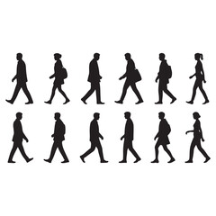 Fototapeta premium A sequence of silhouette figures demonstrating different walking poses and motions