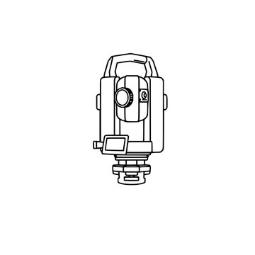 Precision geometric vector icon of a surveyor&rsquo;s total station for engineering & construction projects, design with stroke width on white background