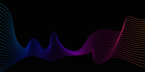 Dynamic wave patterns create vibrant lines against a black background in a colorful abstract design
