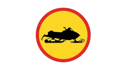 Fototapeta premium Snowmobile silhouette on yellow background with red border