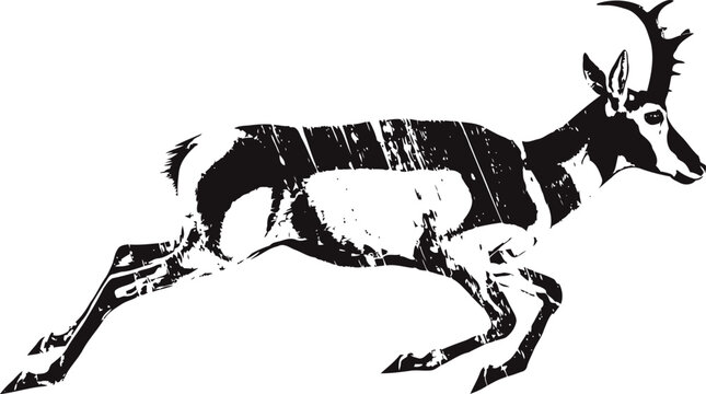 pronghorn antelope silhouette running fast, wildlife animal in motion with distinct pointed horns