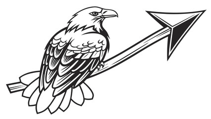 Obraz premium Black and white eagle sitting on arrow pointing up and right bird monochrome