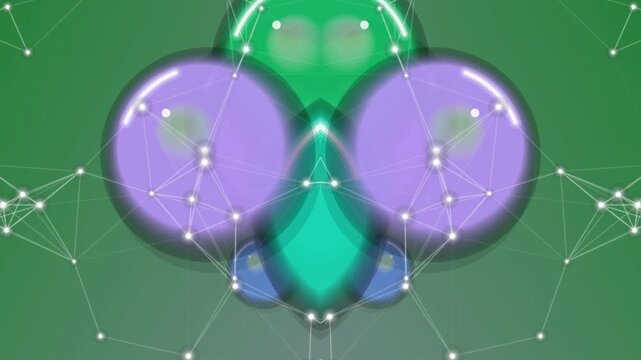 Abstract 3D Shapes with Purple and Green Elements.
