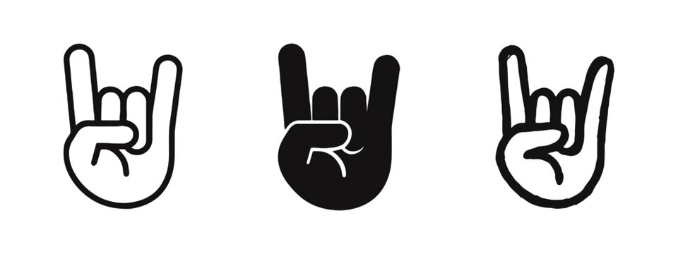 Rock and Roll Hand Sign Icons Set. Devil Horns Gesture, Music Fan and Celebration Symbol Vector Illustration