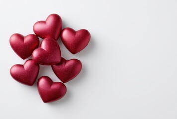 Obraz premium Sparkling Red Heart Decorations Against White Background
