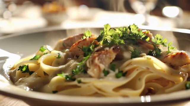 Fettuccine Alfredo Pasta with Grilled Chicken Vector