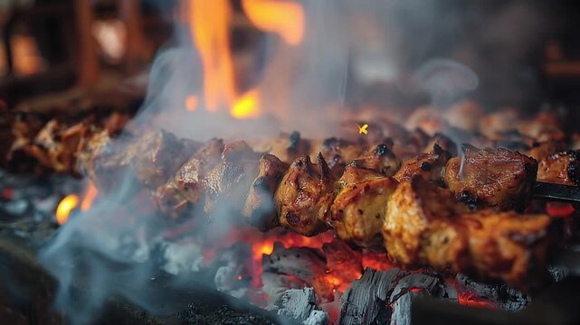 Barbecue Skewers on Grill Vector Illustration