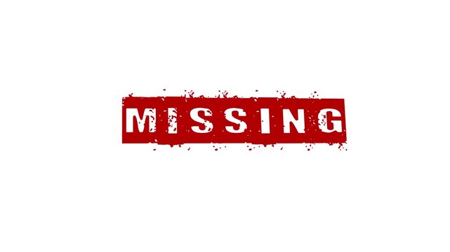 Textured Missing text animation. missing Rubber Stamp motion. impression slide down rubber seal 4k video.