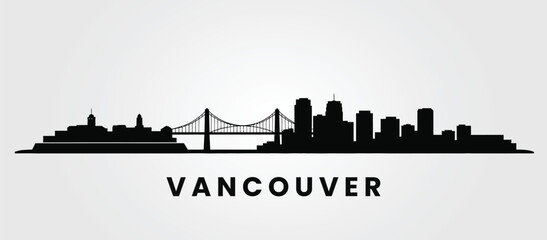 Vancouver Canada city skyline silhouette vector illustration in black and white.