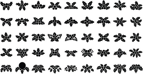 Collection of black holly berry icons on white background for Christmas design © Mofajjol