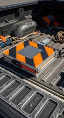 Fototapeta premium Rugged Toolbox and Gear Inside a Truck Bed, Ready for Outdoor Adventures and Work