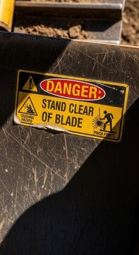 Warning Sign Displaying Danger and Safety Instructions for Machinery Blade Operation Zone