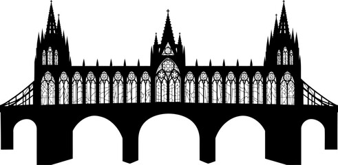 Obraz premium Gothic cathedral architecture bridge with ornate spires and stained glass motifs