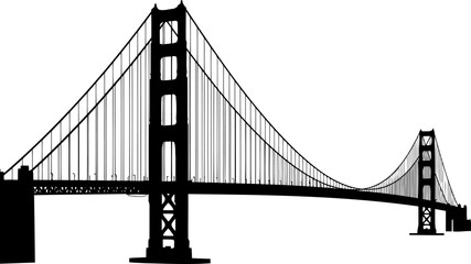 Fototapeta premium Silhouette of the golden gate bridge showing the iconic suspension towers and cables