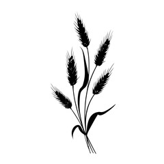 Black and white illustration of wheat stalks on a white background.