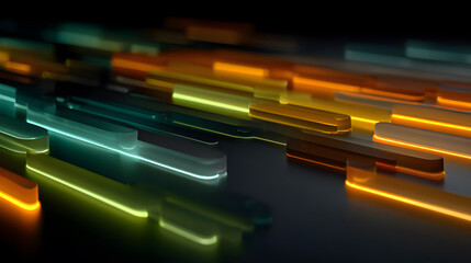 Futuristic neon lines and geometric shapes over a dark background.