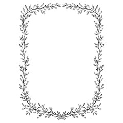Hand Drawn Botanical Floral Frame with Delicate Leaves &ndash; Minimalist Vintage Rectangle Border