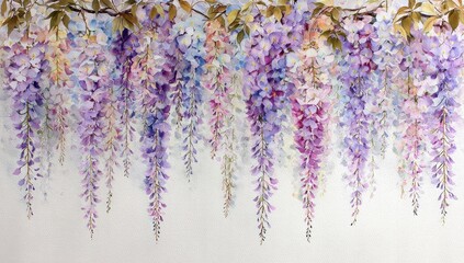 Obraz premium Beautiful Wisteria Flowers Cascading Down in a Vibrant Display.