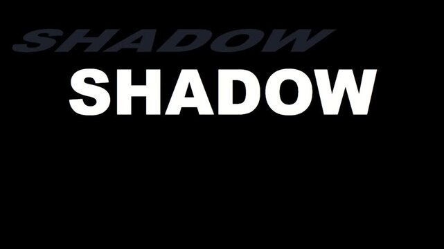 Bold white SHADOW text with 3D dark grey shadow effect on a deep black background.