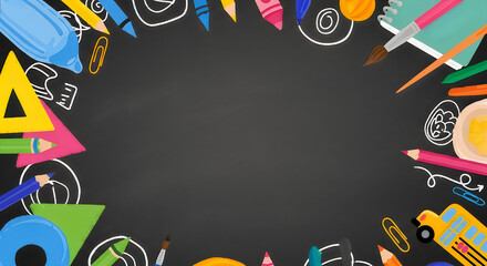 Obraz premium Colorful educational background with school supplies