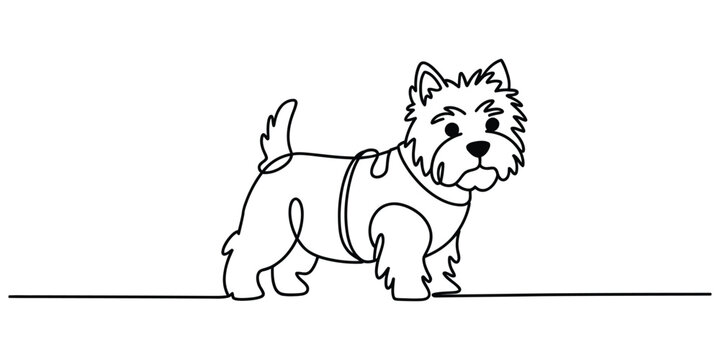 Minimalist continuous line art of a west highland white terrier