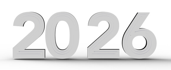 Abstract design of the year 2026 in 3D effect. Perfect for concepts about time, future, and New Year celebrations.