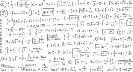 Handwritten mathematical equations and formulas on a white background with some boxed and scribbled text