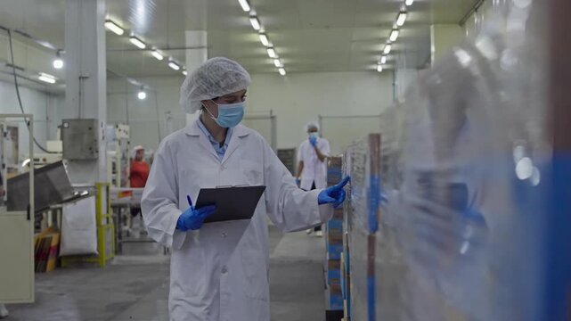 Food safety inspection industrial kitchen action sequence sanitary environment close-up view quality control procedures