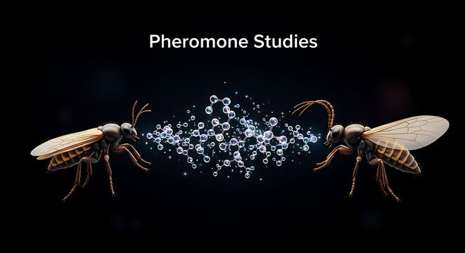 Two wasps facing each other emitting pheromones in a scientific study on insect behavior and communication
