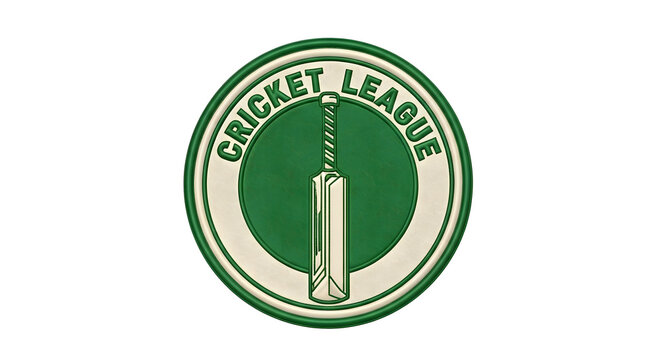 Vintage Cricket League Sports Badge Featuring Realistic Cricket Bat Icon on Green Circular Background for Tournament Branding and Athletic Club Promotion