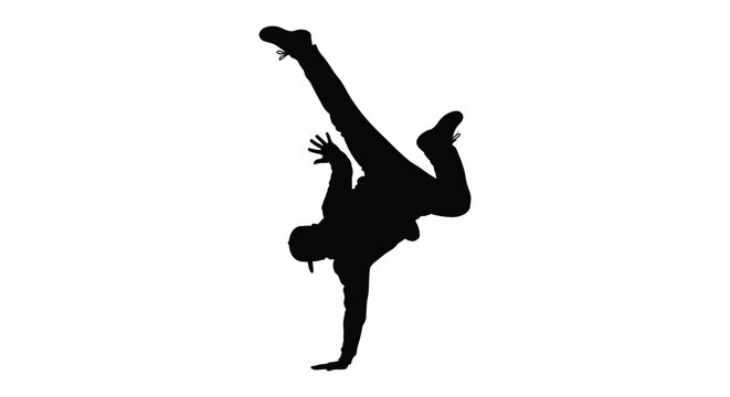 A dynamic black silhouette captures a breakdancer performing a handstand showcasing agility and athletic prowess silhouette high quality