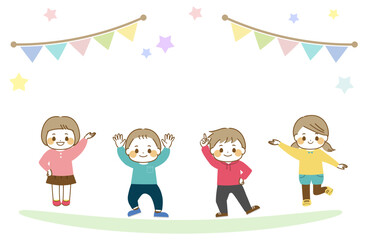 笑顔の子どもたちとフラッグ