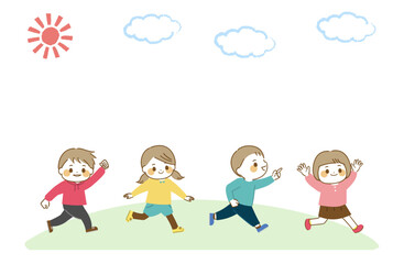 晴れた日に元気に走る子どもたち