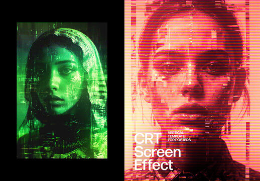 CRT Screen Poster Photo Effect Mockup