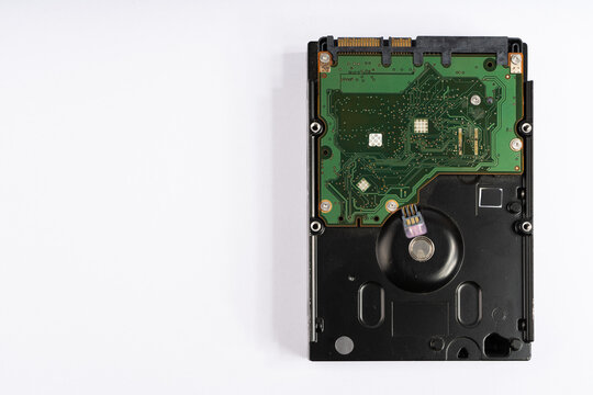 SATA Hard Drive Back with Green Circuit Board on White