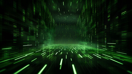 Matrix-inspired encryption screen with falling green code.